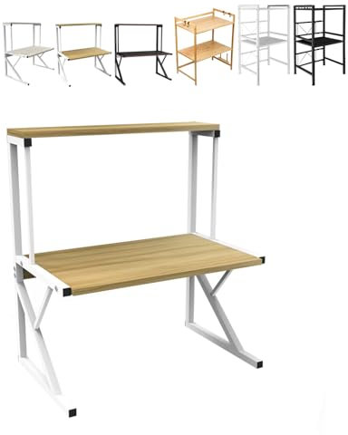 XUANYU 3 Niveaux Support de Four à Micro-Ondes Étagère Micro-Ondes Solide avec Organisateur d'épices Support Micro-Ondes Rack Organisateur de Cuisine à 3 Niveaux (Noyer Jaune)