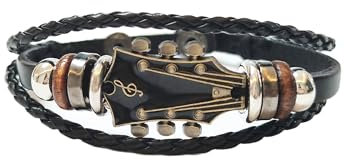 GAUEIOUR Guitar Bracelet Adjustable Wristbands Black Punk Retro Braided Leather Multi-Layer Alloy Music Goth Rock for Men Jewelry Accessory