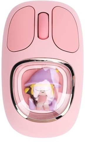 Wireless Mouse Bluetooth, Rechargeable Gaming Mouse with Cute Doll & RGB Backlit, 2.4G USB Nano Receiver, Portable Computer Mice for PC Game Laptop Desktop (Pink)