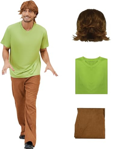 AYYOHON Halloween Costume Wig Mens Shirt Pants Set Classic Movie Character Cosplay Outfits Halloween Fancy Dress Suit