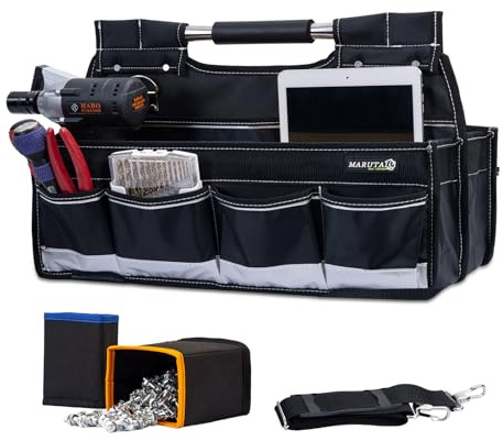 MARUTAI 50cm (20in) Heavy-Duty Tool Tote Open Top Organizer with 20 Pockets, Foldable Design for Electricians, Plumbers,T radesmen