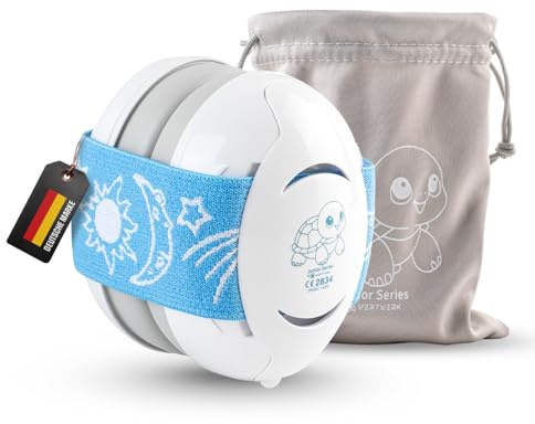 WERTWERK® Gehörschutz Baby 3 Monate - 3 Jahre [Komfortabel & CE-zertifiziert] Baby Kopfhörer Lärmschutz – Für Konzert, Reisen & Alltag – Ohne Druck auf Fontanelle - Ohrenschützer Weiß/Blau