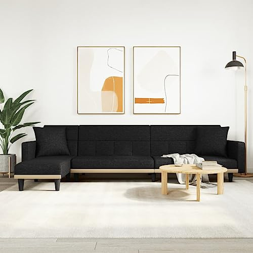 Qnhdfrt Schlafsofa L-Form Schwarz 275x140x70 cm Eckcouch mit Schlaffunktion für Wohnzimmer Bequemes Gästebett aus strapazierfähigem Stoff