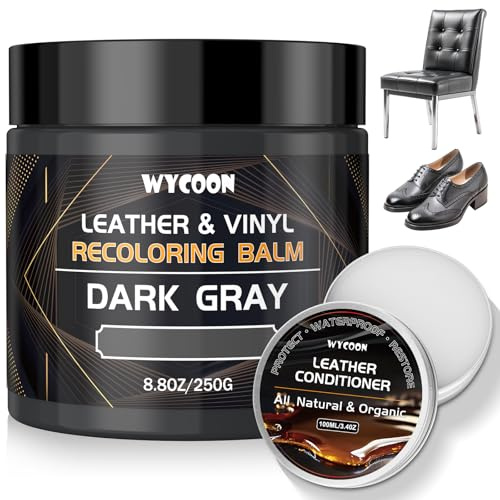 WYCOON Leder Reparatur Set Dunkelgrau mit Lederfett - Professionelle Lederfarbe & Flüssigleder für Sofas, Autositze, Schuhe, Vinylmöbel – Repariert Verblasste & Zerkratzte Oberflächen