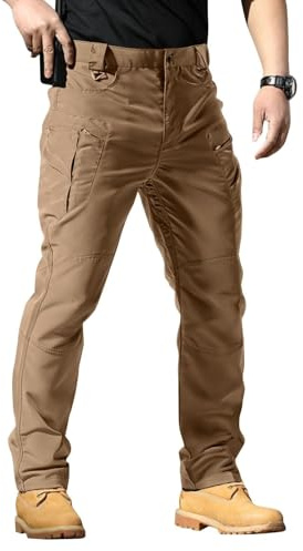 Pantalon tactique pour homme résistant à l'eau avec plusieurs poches, extensible, séchage rapide, Ripstop, pantalon cargo de travail, pantalon de combat, pantalon cargo de travail, doré, L
