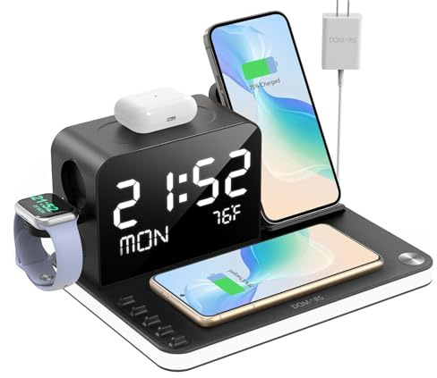 Domars Wireless Charger,7-in-1 Fast Wireless Charging Station,Customisable with Your Own Logo,4 Wireless Chargers &2 Ports,30W Fast Charger Stand for iPhone 17/16/15/14/13/12,Apple Watch,AirPods