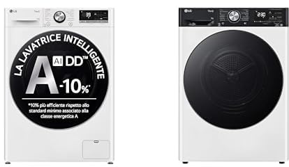 LG AI Lavatrice Classe A 11kg Serie R7 + Asciugatrice Smart 9kg Serie V9 A+++, Set Elettrodomestici con Wi-Fi, Bianco