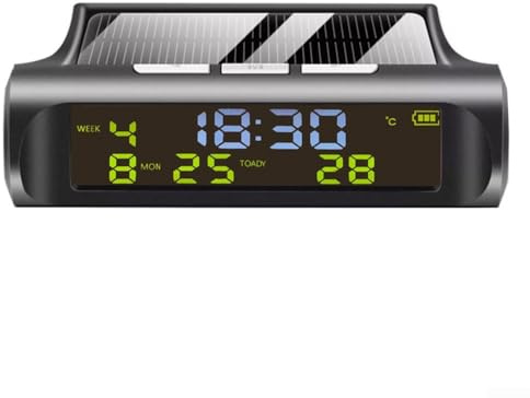 Emiif Solar Auto Uhr mit Thermometer, Automatische Multifunktions-Digitalanzeige für Auto Armaturenbrett