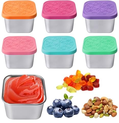 PORFOYO 6 Stück Kleine Dosen Mit Deckel, 180 Ml Salat Dressing Container Edelstahl, Sauce Container, Mini Snack Box Edelstahl Auslaufsichere Snackboxen, Mini Dosen Mit Deckel