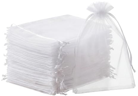Naler 50 x Organzasäckchen Weiß Groß 20x30cm Schmuck Geschenktüten | Feine Organzabeutel zum Befüllen mit Kordelzug für Schmuck, Gastgeschenke, Hochzeit, Taufe & Adventskalender