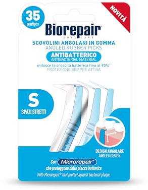 Biorepair, Scovolini Interdentali Angolari in Gomma Regular, Design Angolare, Spazi Stretti, Protezione Antibatterica Sempre Attiva, Con Microrepair, SCP, 1 Confezione da 35 Pezzi