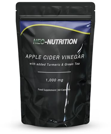 Pure Apple Cider Vinegar Capsules with Mother 1000mg – Raw Unfiltered with Turmeric & Green Tea – High Strength Vegan Supplement - 60 Capsules