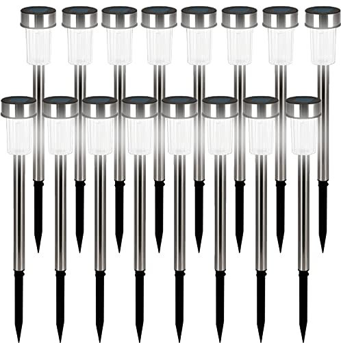 Deuba® Solarlampe für Außen 16er Set LED Wetterfest IP44 Dämmerungssensor Erdspieß Edelstahl Weiß Solar Garten Leuchte Außenleuchte Balkon Deko