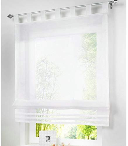 SIMPVALE Raffrollo mit Schlaufen Gardinen Voile römischen Liter Fall Schatten Transparent Vorhang für Balkon und Küche Weiß 100cm x 155cm
