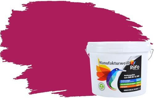 RyFo Colors Bunte Wandfarbe Manufakturweiß Bougainvillearot 3l - weitere Rot Farbtöne und Größen erhältlich, Deckkraft Klasse 1, Nassabrieb Klasse 1