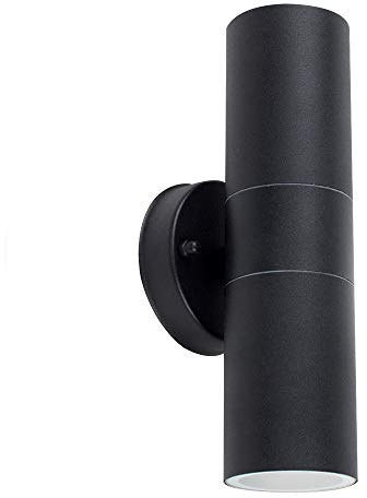 MiniSun | Modern Black Stainless Steel Outdoor Up/Down Wall Lights | Outdoor Wall Lights, Home Décor & Improvement Essential | Pair of 2 | IP44 Rated | Mains Wired
