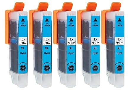 Patronenprofis 5 x Tintenpatrone in XL Füllmenge kompatibel T33 Cyan XL, T3362, T3342 für Expression Premium XP-530, XP-540, XP-630, XP-635, XP-640, XP-645, XP-830, XP-900, XP-7100