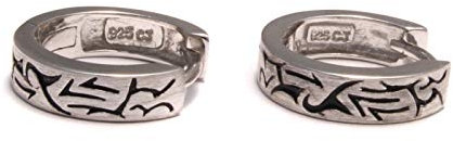 925 Sterling Silber Creolen als Damen oder Herren Ohrringe mit Tribal Muster