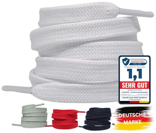 LaceHype 2 Paar Premium Schnürsenkel flach [10 mm breit ] LC1 reißfest Schuhbänder Ersatz Shoelaces aus Polyester für Sneaker, Sportschuhe, Laufschuhe, Turnschuhe (Weiß, 90)