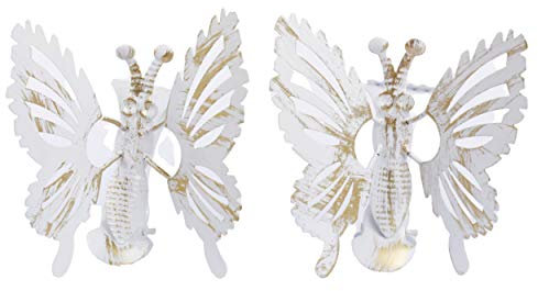Lot De 2 Pinces À Rideaux En Métal Décor Grand Papillon Servant D'embrasse Pour La Décoration De Vos Fenêtres Ou Baie -Petit Modèle-Cette Pince Servira D'attache Pour Votre Voilage-Blanc/Or