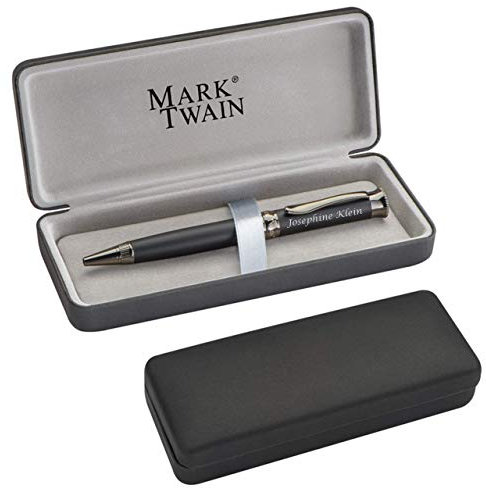 Schreibset MARK®TWAIN Drehkugelschreiber aus Metall mit Gravur dunkle verchromte Applikationen schwarzes Design und Geschenkbox Blaue Mine zum Geburtstag 1061203