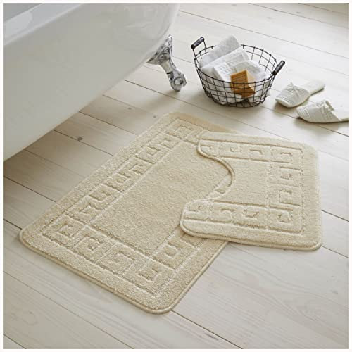 GC GAVENO CAVAILIA 2 Piece Washable Bathroom Mat, Extra Absorbent Anti Slip Bath Mats, Super Soft Toilet Rugs Set, Cream, Regular (50x80, 50x40 cm)
