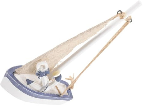 VOSAREA Segelboot Modell Holz Segelschiff mit Rettungsring Mittelmeer Deko Holzboot Mediterraner Stil Boot Schiff für Wohnzimmer Tischdeko Silvester Weihnachten Büro Schreibtisch Deko
