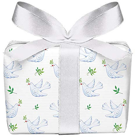 5er Set 5 Bögen Geschenkpapier zur Geburt Taube Weiß Taufe Firmung Hochzeit Kommunion Glückwunsch, gedruckt auf PEFC zertifiziertem Papier, 50 x 70 cm