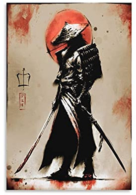 XIONGJIE Japanischer Samurai Ninja Ölgemälde Poster Dekorative Malerei Leinwand Wandkunst Wohnzimmer Poster Schlafzimmer Gemälde 30 × 45 cm
