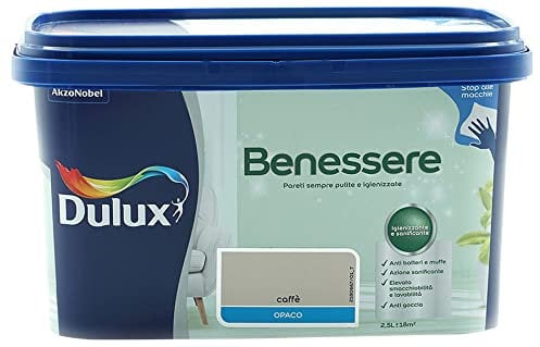 Dulux Benessere Pittura Colorata all'Acqua per Interni Superlavabile Anti Muffa Anti Batteri con Ioni D'Argento, 2.5 Litri, Caffe, 2.5L, Caffe'