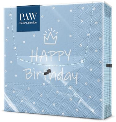 PAW - Servietten 3-lagig (33 x 33 cm) I 20 Stück I Perfekt für Partys, Geburtstage, Feiern I Geburtstag Tischdeko - Bunte Papierservietten mit Motiv - Blau Happy Birthday I Special Day light pink