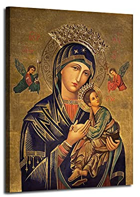 Our Lady of Perpetual Help Wall Decor Russian Orthodox Icon Picture Canvas Art HD Print Wall Art Painting for Bedroom Living Room Decoration Poster with Frame Ready to Hang(14''Wx20''H)