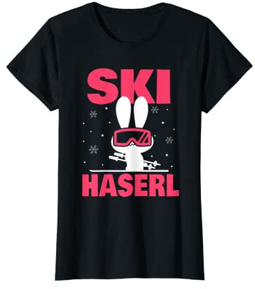 Damen Skihase Skihaserl Hase fährt Ski Skifahren T-Shirt