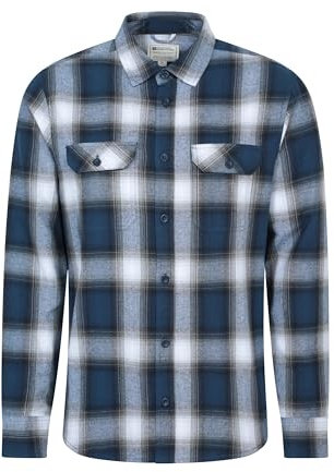 Mountain Warehouse Trace Mens Flannel Long Sleeve Shirt - Lightweight & Breathable Casual Checks Shirt in 100% Cotton with Buttoned Front Pockets - for Travel & Walking Corn Blue M