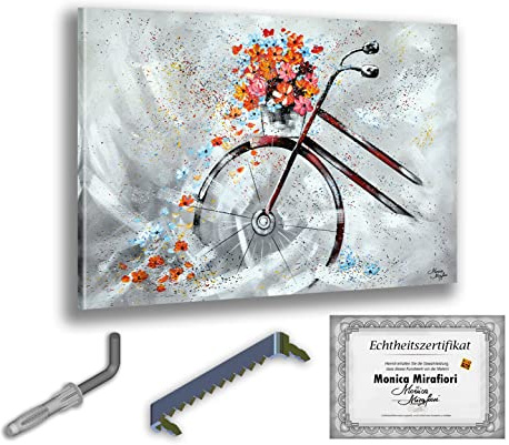 Monica Mirafiori I 100% HANDGEMALT I Gemälde Fahrrad 120x80cm | Gemälde Handgemalt | Acrylgemälde | Sehr Großes Acrylbild I Moderne Kunst I Kunstbilder