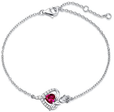 FANCIME Armband Damen 925 Sterling Silber Weiß Gold Juli Geburtsstein Armbänder mit Rubin Rot Frauen Schmuck Geschenk für Valentinstag Verlobung Geburtstags Muttertags Weihnachten