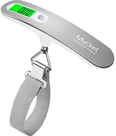 Mycket Pèse Bagage Electronique Balance Portable Pese Bagages Numérique avec Rétroéclairage et Fonction Tare Max 50Kg/110Lb (LB,g,Oz,kg) Léger pour Voyage/Poste/Shopping(Argenté)