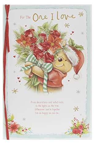 UK Greetings Weihnachtskarte, Motiv: Winnie Puuh für den einen ich liebe, florale Weihnachtskarte