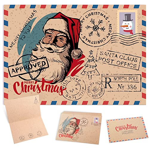 Anguxer Weihnachtskarten mit Umschlag Set (15 Stück), Karte Weihnachten, Motiv für die schönsten Weihnachtsgrüße im Kraftpapier-Look - Frohe Weihnachten (A)