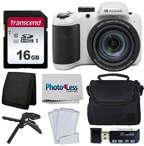 Kodak Pixpro AZ405 - Fotocamera digitale (bianco), scheda di memoria da 16 GB, custodia per fotocamera, accessori - Ultimate Bundle
