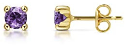 Amberta Allure Damen Ohrstecker aus 9K Gelbgold mit Synthetischen Edelsteinen: Amethyst Kubischer Zirkonia 4 mm Stein