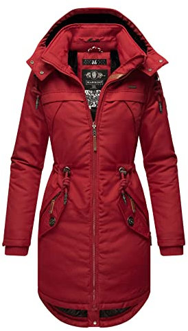 MARIKOO Damen Winter Jacke Parka Mantel Winterjacke warm gefüttert Kapuze B807 [B807-Kam-Blood-Red-Gr.S]