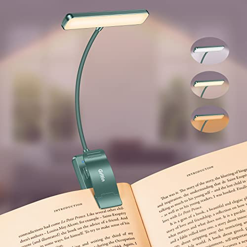 Gritin Leselampe Buch Klemme, USB Wiederaufladbare Buchlampe mit 19 LEDs, 3 Farbtemperatur Modi, Lange Laufzeit, Stufenlose Helligkeit Klemmlampe, 360° Flexibel Klemmleuchte für Nachtlesen ins Bett