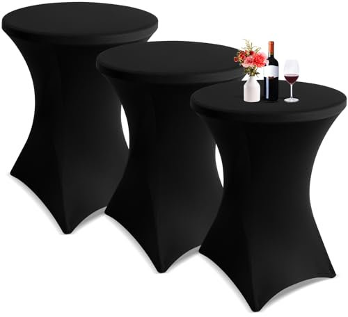 Showgeous 3 Packungen Stretch Stehtisch Husse für Bistrotisch Ø 80-85 cm Cocktail Tisch-Überzug Husse, Verstärkung im Fußbereich, Stretch-Husse Schwarz Hussen für Stehtische und Bistrotische(Schwarz)