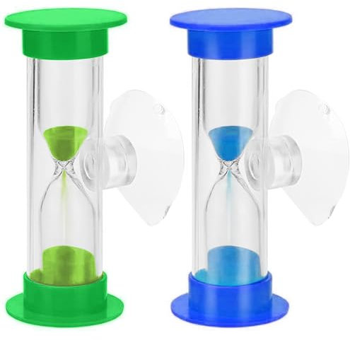 Simsky 2 pièces Sablier Minuterie, 2 Minutes, Sablier avec Ventouse, Sablier Minuterie avec Ventouse, Sablier Ensemble Coloré Sable Cuisine Minuterie, Minuterie Coloré 2 Min, Sabliers pour Enfants