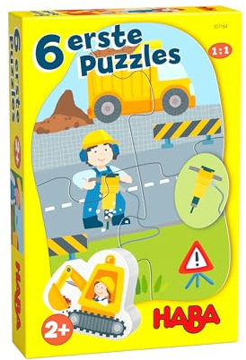 HABA 6 erste Puzzles Baustelle - 6 Motive mit vielen Puzzleteilen - Große Teile für kleine Hände - Geschenk für Kinder ab 2 Jahren - 1307184001