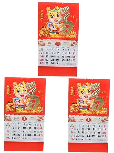 Amosfun 3 Stück 2024 Wandkalender 2024 Memokalender 2024 Chinesischer Mondkalender 2024 Drachenkalender 2024 Mondkalender Für Das Neue Jahr Tagesplaner Papier Chinesischer Stil China