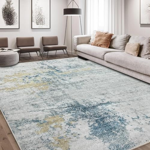 Safunion Teppich Moderne abstrakte Teppiche für Wohnzimmer Schlafzimmer Esszimmer rutschfeste weiche Teppich-Bodenmatte (Abstraktes Grau/Blau/Gold/Mehrfarbig, 200 x 300 cm)