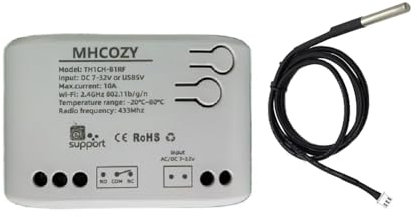 MHCOZY Tuya WIFI Wireless Smart Temperatur Sensor Relais Schalter, App Remote Clean Kontakt, arbeitet mit Alexa Google home (Temperatur Feuchte, 1CH)