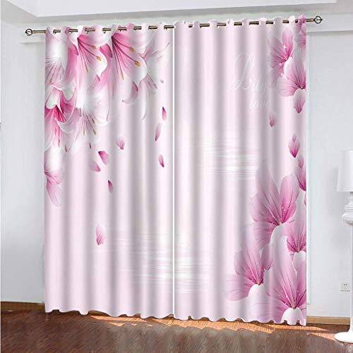 Blickdichte Vorhänge Mit Motiv 3D Rosa Blütenblätter Kinder Gardinen Blickdicht Ösen Gardine Thermo 264x214 cm Schlafzimmer Kinderzimmer Vorhänge Dekoratives Muster, Verdunklungsvorhänge